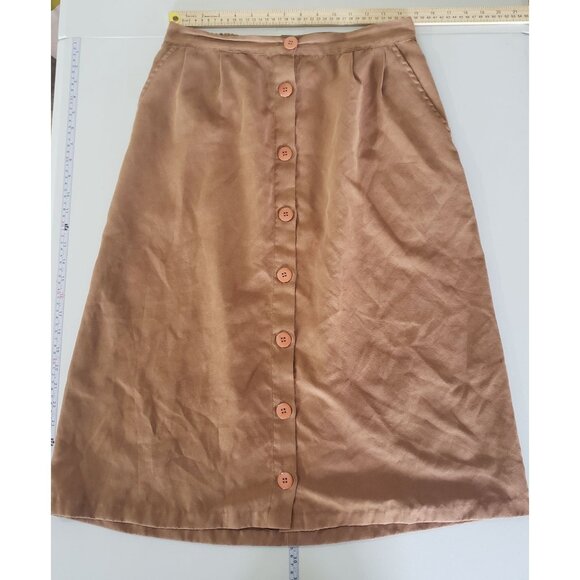 Vintage Angee Womens Brown Button Down Midi Skirt Size M Elastic Waist Casual - Picture 3 of 5